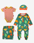 Premium Organic Baby Gift Set with Hedgehog Print Romper, Striped Bodysuit, Hat, and Tote Bag by Toby Tiger at brixbailey.com