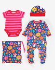 Premium Organic Baby Gift Set with Floral Print - Hat, Bodysuit, Wrap Jacket, and Bag in Soft GOTS-Certified Cotton by Toby Tiger at brixbailey.com