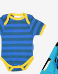 Premium Organic Baby Gift Set with Penguin Print Onesie, Hat, and Bag in Soft Blue and Yellow by Toby Tiger at brixbailey.com