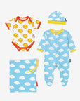 Premium Baby Gift Set with Hat, Romper, and Bodysuit in Soft Organic Cotton - Cute Sun and Clouds Print by Toby Tiger at brixbailey.com