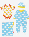 Premium Baby Gift Set with Hat, Romper, and Bodysuit in Soft Organic Cotton, Adorable Sun and Clouds Print, Eco-Friendly and Machine Washable by Toby Tiger at brixbailey.com