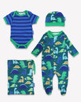 Premium Dinosaur Print Baby Gift Set with Matching Sleepsuit, Hat, and Bodysuit in Soft Organic Cotton by Toby Tiger at brixbailey.com