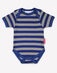 Organic Cotton Baby Gift Set with Colorful Vehicle Print - Soft Stretchy Pajamas, Bodysuit, and Hat in Dark Gray and Blue Stripes by Toby Tiger at brixbailey.com