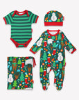 Baby Christmas gift set with bear print by Bio-Baumwolle, including bodysuit, pajamas, and hat at www.brixbailey.com