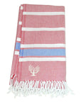 Luxury Hampton hammam towel, premium handloomed cotton, red white blue stripe, quick-dry, absorbent, stylish yacht beach towel by Wildash London at brixbailey.com