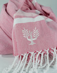 Luxury Hampton hammam towel, soft premium Turkish cotton, pink with powder pink and white stripe, quick-drying, absorbent, yacht and beach essential by Wildash London at brixbailey.com