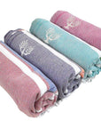 Luxury Hampton hammam towel, premium soft cotton, pink and orange stripe, quick-drying, absorbent, handloomed in Turkey, stylish for yachts and boats by Wildash London at brixbailey.com