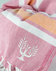 Luxury Hampton hammam towel, soft premium cotton, pink and orange stripe, quick-drying, handloomed in Turkey, 90x180cm by Wildash London at brixbailey.com