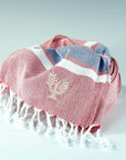 Luxury Hampton hammam towel, premium soft cotton, red white blue stripe, quick-drying, absorbent, handloomed in Turkey, yacht and sailboat favorite by Wildash London at brixbailey.com