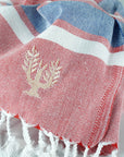 Luxury Hampton hammam towel, premium handloomed cotton, red white blue stripe, quick-dry absorbent, stylish for yachts and boats by Wildash London at brixbailey.com
