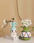 Hand-painted Whimsical Quirky Cute Dual-handle Vases-1