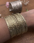 Hammered Gold/Silver Finish Stack Cuff – Adjustable Brass Bangles Set.