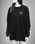 Luxury loose fit black long sleeve organic cotton shirt, premium handprinted limited edition, stylish unisex design by WWOOLLFF CO. at brixbailey.com