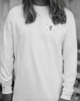 Luxury loose fit white long sleeve organic cotton shirt, premium handprinted limited edition, stylish unisex design by WWOOLLFF CO. at brixbailey.com