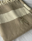Luxury Harrington Bed Throw XL, premium oversized herringbone blanket, 100% organic unbleached cotton, caramel and natural, handloomed, king size by Wildash London at brixbailey.com