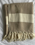 Luxury Harrington Bed Throw XL, premium oversized handloomed herringbone blanket, 100% organic unbleached cotton, caramel and natural, king size 200x240cm by Wildash London at brixbailey.com