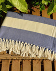 Luxury Harrington Bed Throw XL, premium oversized organic cotton blanket, navy blue herringbone design, handloomed, best-selling by Wildash London at brixbailey.com