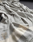 Luxury Harrington Bed Throw XL, premium oversized organic cotton blanket, handloomed herringbone design, soft grey, 200cm x 240cm by Wildash London at brixbailey.com