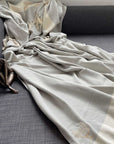 Luxury Harrington Bed Throw XL, premium oversized herringbone blanket, 100% organic unbleached cotton, soft grey, handloomed, king size by Wildash London at brixbailey.com