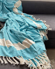 Luxury Harrington Bed Throw XL, oversized teal herringbone blanket, 100% organic cotton, handloomed, king size, OEKO-TEX certified by Wildash London at brixbailey.com
