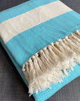 Luxury Harrington Bed Throw XL, premium oversized teal herringbone blanket, handloomed 100% organic cotton, king size 200x240cm by Wildash London at brixbailey.com