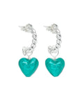 Luxury heart charm hoops, Love Mi Amore teal and sterling silver, interchangeable vintage-style twisted hoop earrings by Lezzeri at brixbailey.com
