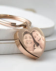 Personalised Rose Gold Heart Keyring – Double-Sided Photo Engraving