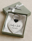 Heart Photo Keyring – Custom Wedding Favour Keepsake With Names & Date