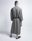 Linen Bathrobe in Black Fishbone