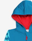 Premium organic cotton hoodie with horse applique, stylish striped sleeves, cozy apple-red cuffs, best-selling kids pullover by Toby Tiger at brixbailey.com