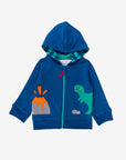 organic cotton dinosaur hoodie with T-Rex and volcano applique by Toby Tiger at www.brixbailey.com