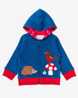 Premium organic cotton hoodie with floral mushroom embroidery, cozy striped lining, autumn navy blue, GOTS certified, eco-friendly dyes by Toby Tiger at brixbailey.com