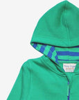 Stylish Organic Hoodie with Farm Animal Appliques in Soft Green Cotton and Sky Blue Hem by Toby Tiger at brixbailey.com