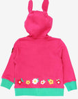 Premium Organic Cotton Bunny Hoodie with Ears - Soft Pink Kids Hooded Jacket with Green Cuffs and Jersey Lining by Toby Tiger at brixbailey.com