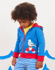 Maritime Vibes Hoodie in Navy Blue with Seagull Applique and Contrast Cuffs, Soft GOTS Organic Cotton, Eco-Friendly Dye by Toby Tiger at brixbailey.com