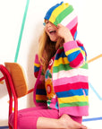 Colorful Block Stripes Hoodie for Kids - 100% Organic Cotton, Warm and Cozy, Stylish Pink Striped Design by Toby Tiger at brixbailey.com