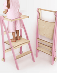Holz Lernleiter Montessori: Multifunktionaler, klappbarer Lernturm für Kinder – Rosa-0