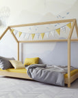 Natural Wood House Bed for Children