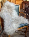 Premium Icelandic sheepskin throw in dove grey, luxury long-haired ethically sourced sheepskin rug, handcrafted and hypoallergenic by Wildash London at brixbailey.com