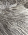 Luxury Icelandic longhair sheepskin throw in dove grey, premium ethically sourced free-range sheepskin rug, best-selling sustainable home decor by Wildash London at brixbailey.com