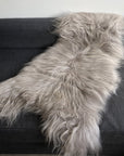 Luxury Icelandic sheepskin throw, premium long-haired dove grey sheepskin rug, ethically sourced free-range organic fur by Wildash London at brixbailey.com