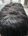 Luxury Icelandic sheepskin rug, 100% natural black long fur double back to back runner, premium handmade home decor by Wildash London at brixbailey.com