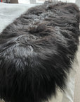 Luxury handmade Icelandic sheepskin rug, premium long fur natural black runner, double back to back, 100% authentic wool by Wildash London at brixbailey.com