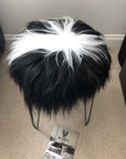 Luxury Icelandic sheepskin seat cover, natural black and white, 35cm round, premium handcrafted fur, sustainable and hypoallergenic by Wildash London at brixbailey.com