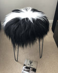 Luxury Icelandic sheepskin seat cover, natural black and white, 35cm round, premium handcrafted fur, sustainable and hypoallergenic by Wildash London at brixbailey.com