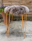 Premium Icelandic sheepskin round seat cover, taupe shorn 50mm, luxury natural fur, handcrafted free-range, sustainable and hypoallergenic by Wildash London at brixbailey.com