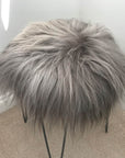 Luxury Icelandic sheepskin round seat cover, premium warm grey, natural organic free-range fur, handcrafted 35cm diameter by Wildash London at brixbailey.com