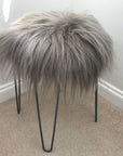 Luxury Icelandic sheepskin round seat cover, premium warm grey, 35cm, handcrafted natural British sheepskin, sustainable and hypoallergenic by Wildash London at brixbailey.com