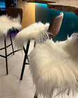 Luxury natural white Icelandic sheepskin seat cover, premium undyed fleece, handcrafted sustainable square pad, 37cm long fur by Wildash London at brixbailey.com