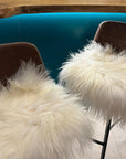 Luxury natural white Icelandic sheepskin seat cover, premium undyed fleece, 37cm square, handcrafted, sustainable, hypoallergenic by Wildash London at brixbailey.com
